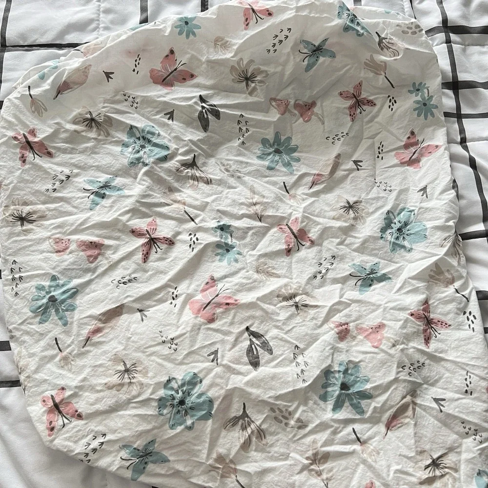 Standard Crib Fitted Sheet White With Butterflies‎ Mushrooms Flowers Blue Baby